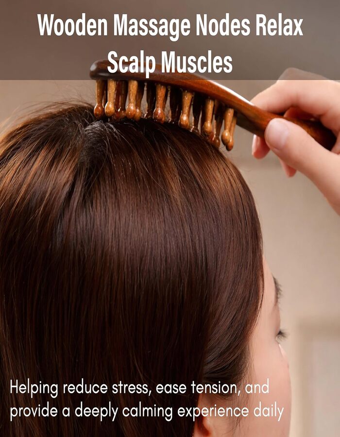 Beauté Secrets Wooden Scalp Massager Hair Growth Brush | Sandalwood Head Massager & Stress Relief Comb Brown