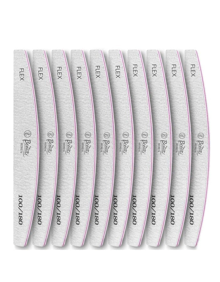 Beauté Secrets 10PCS Nail Files, Professional Nail File Set, Curved Fingernail files, 100/180 grit Double-Sided Emery Board