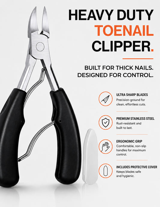 Beauté Secrets Toe Nail Clipper for Ingrown or Thick Toenails, Heavy Duty Toenail Trimmer Nail Clipper Pedicure Tool with Long Handle and Soft Grip for Seniors Black