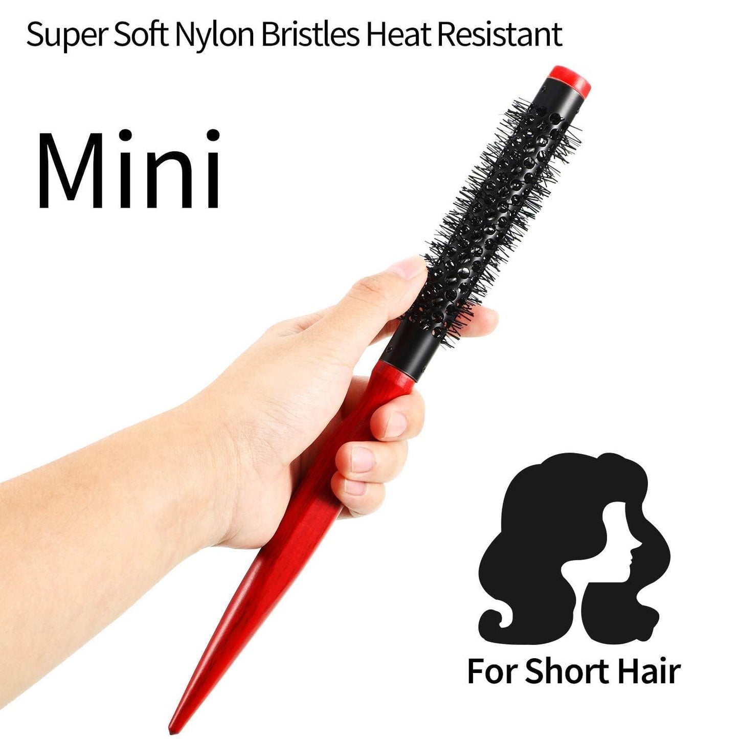 Beauté Secrets 0.6 Inch Mini Quiff Roller Brush Curling Brush with Wooden Handle and Nylon Bristles Short Hair,Thin Hair