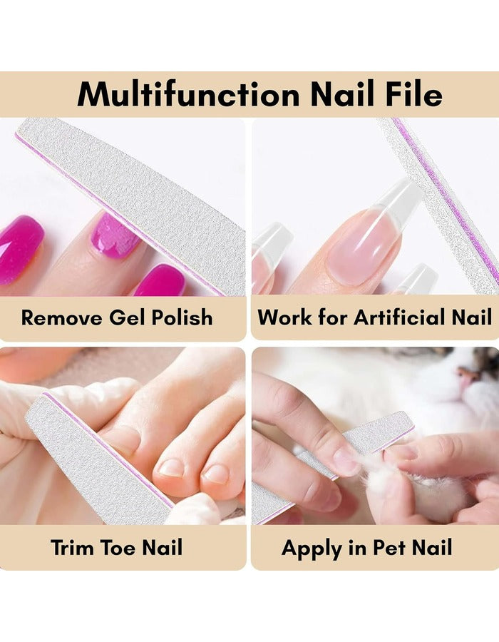 Beauté Secrets 10PCS Nail Files, Professional Nail File Set, Curved Fingernail files, 100/180 grit Double-Sided Emery Board