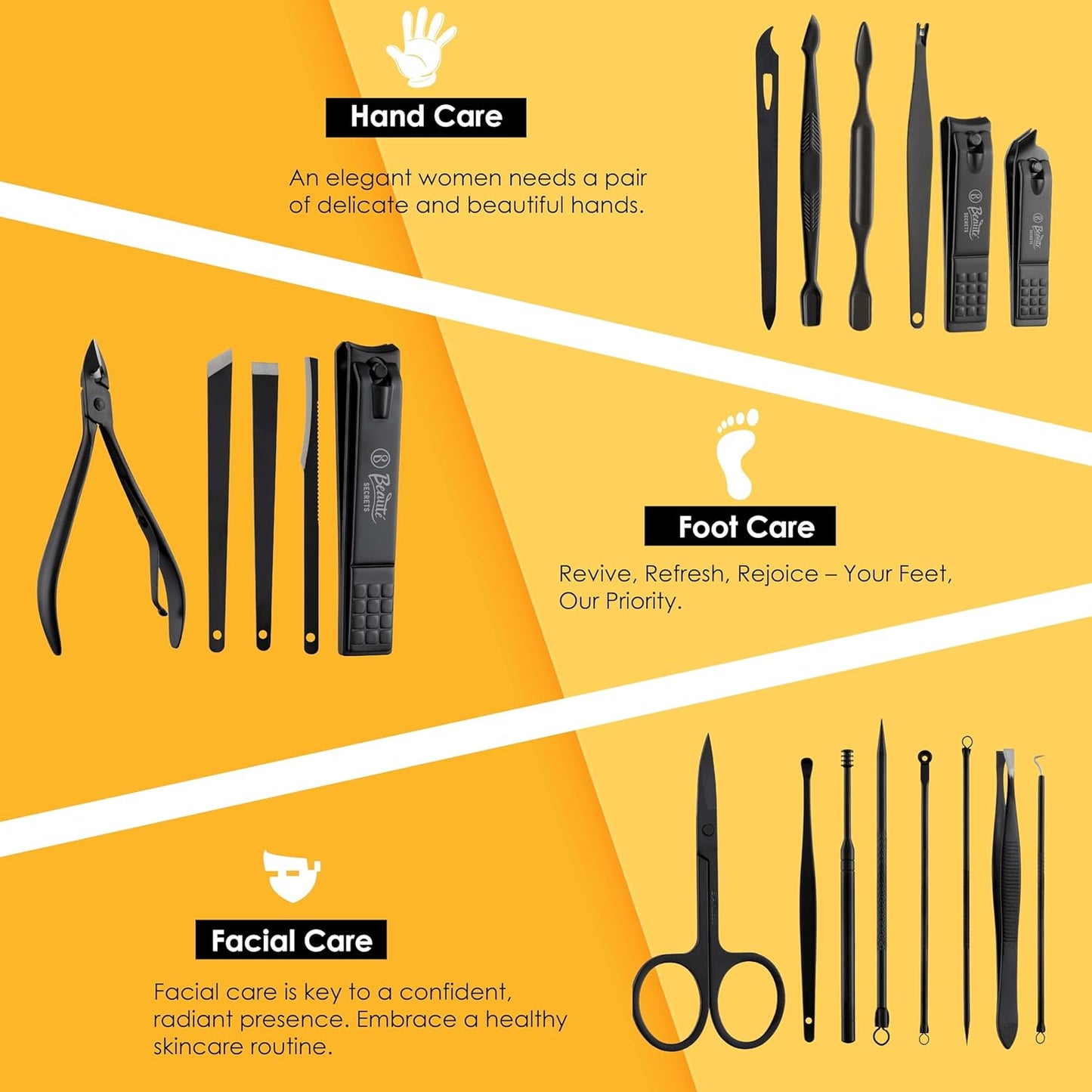 Beauté Secrets Manicure Kit, pedicure tools for feet, Nail Cutters, Manicure Pedicure kit