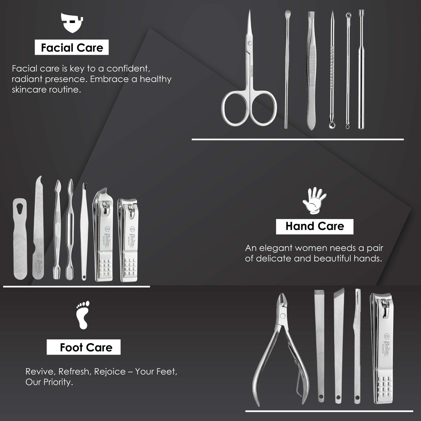Beauté Secrets 18 Pieces Manicure Kit, Pedicure Tools for Feet, Nail Clipper