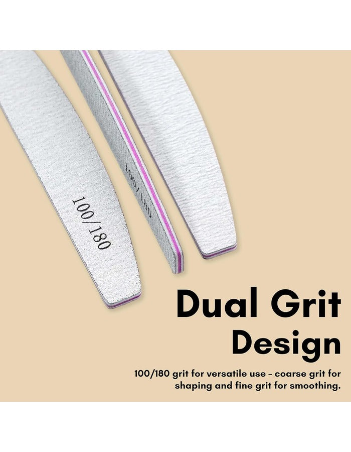 Beauté Secrets 10PCS Nail Files, Professional Nail File Set, Curved Fingernail files, 100/180 grit Double-Sided Emery Board