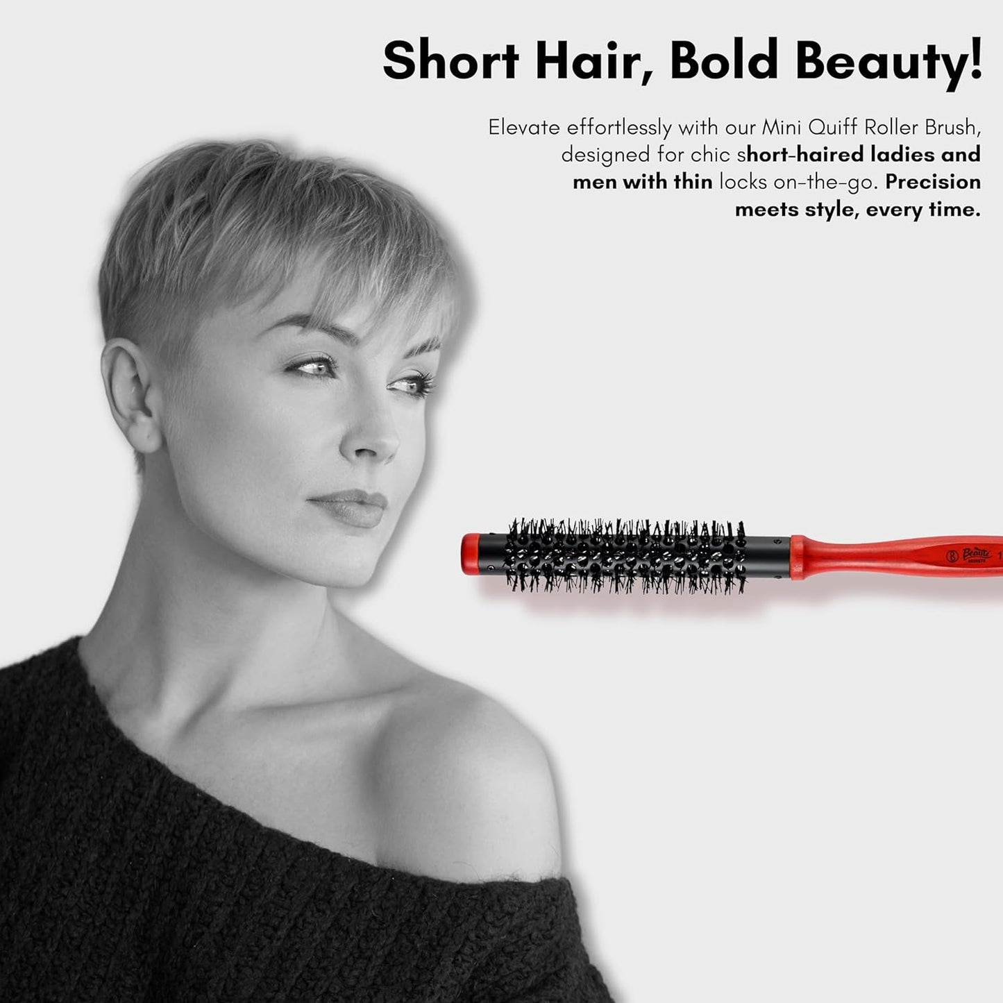 Beauté Secrets 0.6 Inch Mini Quiff Roller Brush Curling Brush with Wooden Handle and Nylon Bristles Short Hair,Thin Hair
