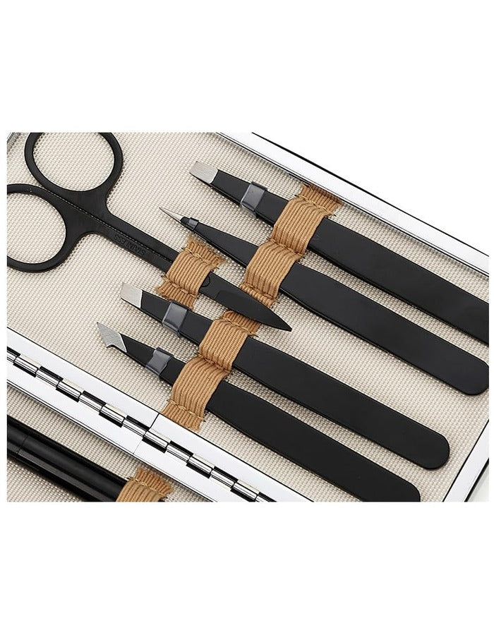 Beauté Secrets 8 Pcs Tweezers for Hair Remover, Eyebrow Plucker Kit, Brush and Comb, Eyebrow Pencil, Face Razor for woman
