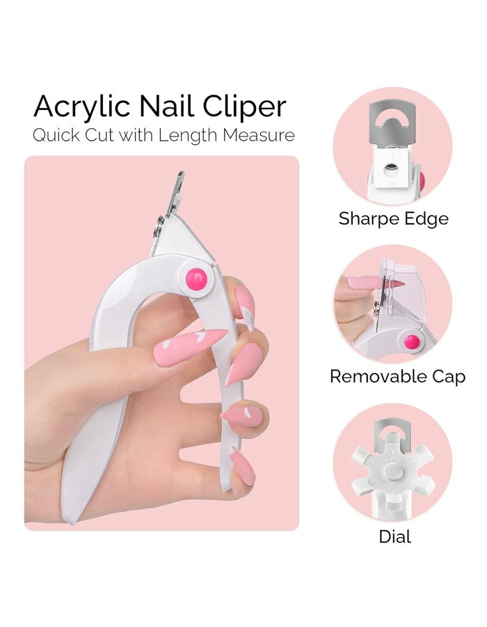 Beauté Secrets Artificial Nail Cutter, Fake Nail Cutter, Adjustable Acrylic Nail Clippers with Sizer and Catcher, Manicure Tool for Salon Home Nail Art, White