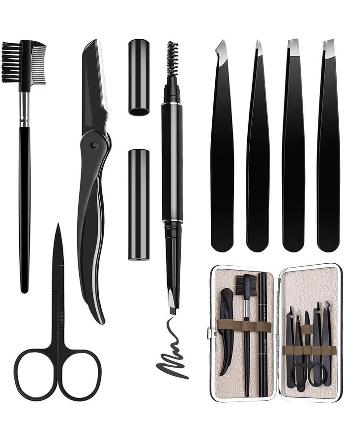 Beauté Secrets 8 Pcs Tweezers for Hair Remover, Eyebrow Plucker Kit, Brush and Comb, Eyebrow Pencil, Face Razor for woman