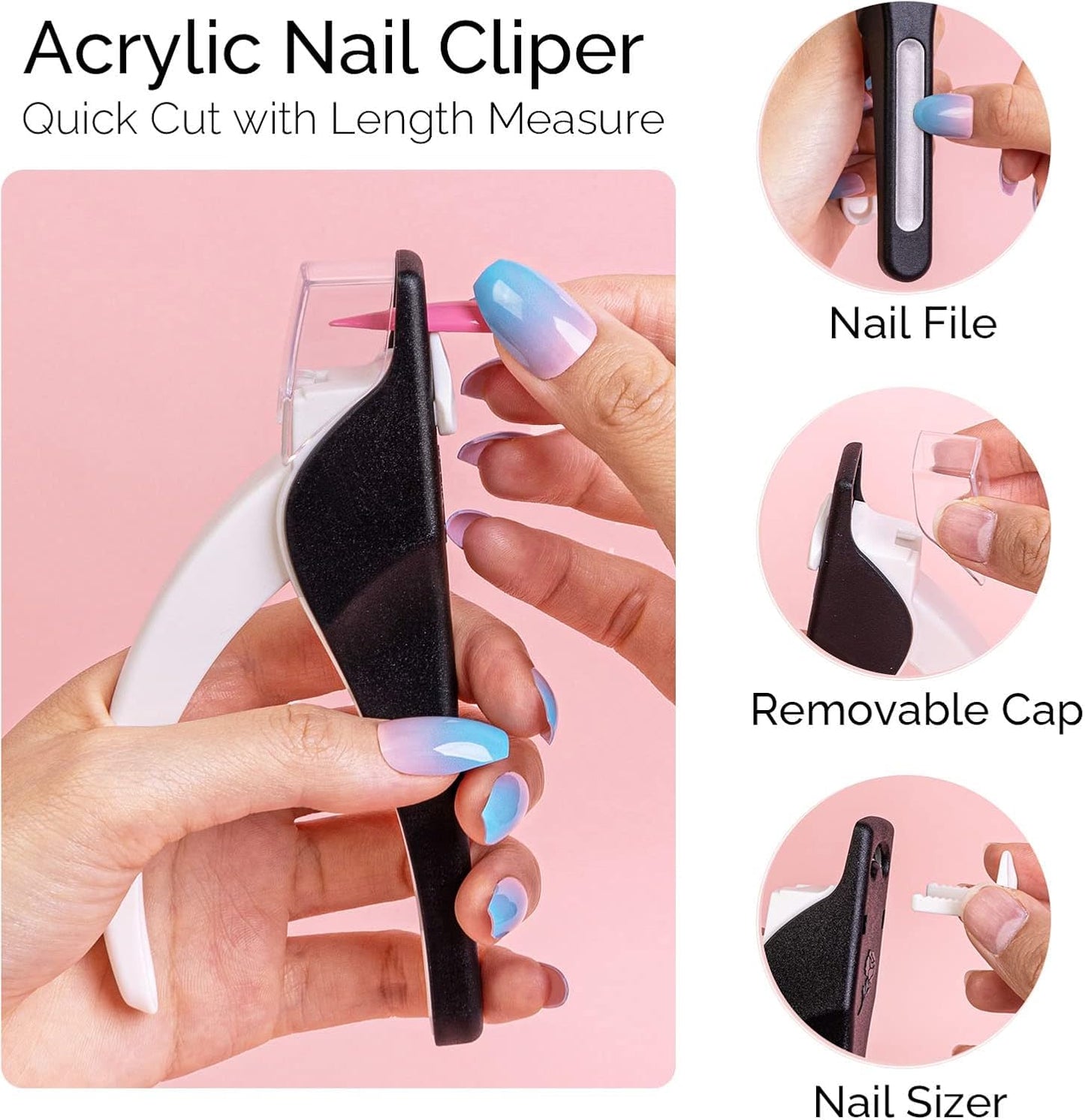 Beauté Secrets Nail Clipper for Acrylic Nails, Adjustable Stainless Steel Tip Nail Cutter with Safety Guard False Nails