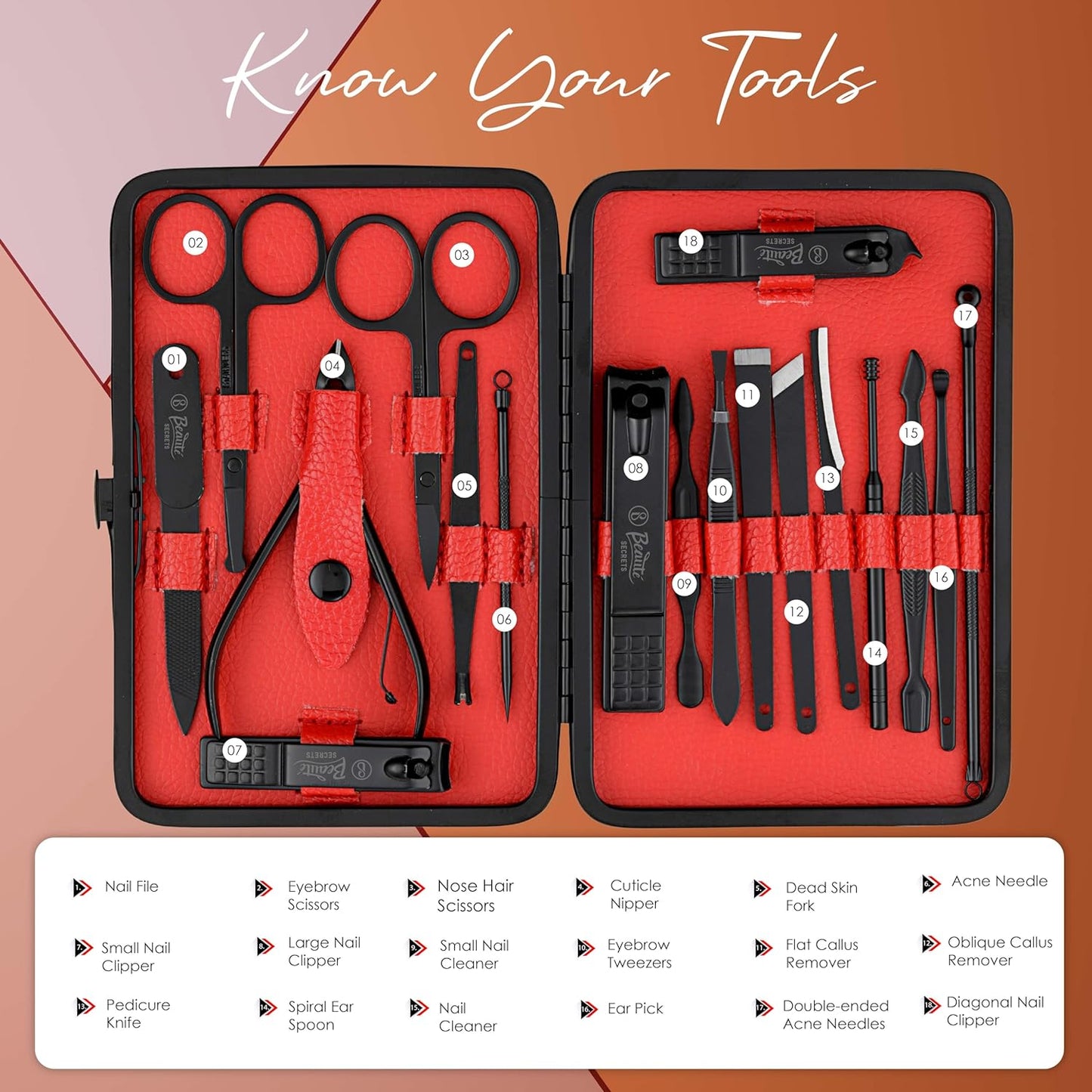 Beauté Secrets Manicure Set, Manicure kit for women, Pedicure kit 18 in 1 Grooming Kit