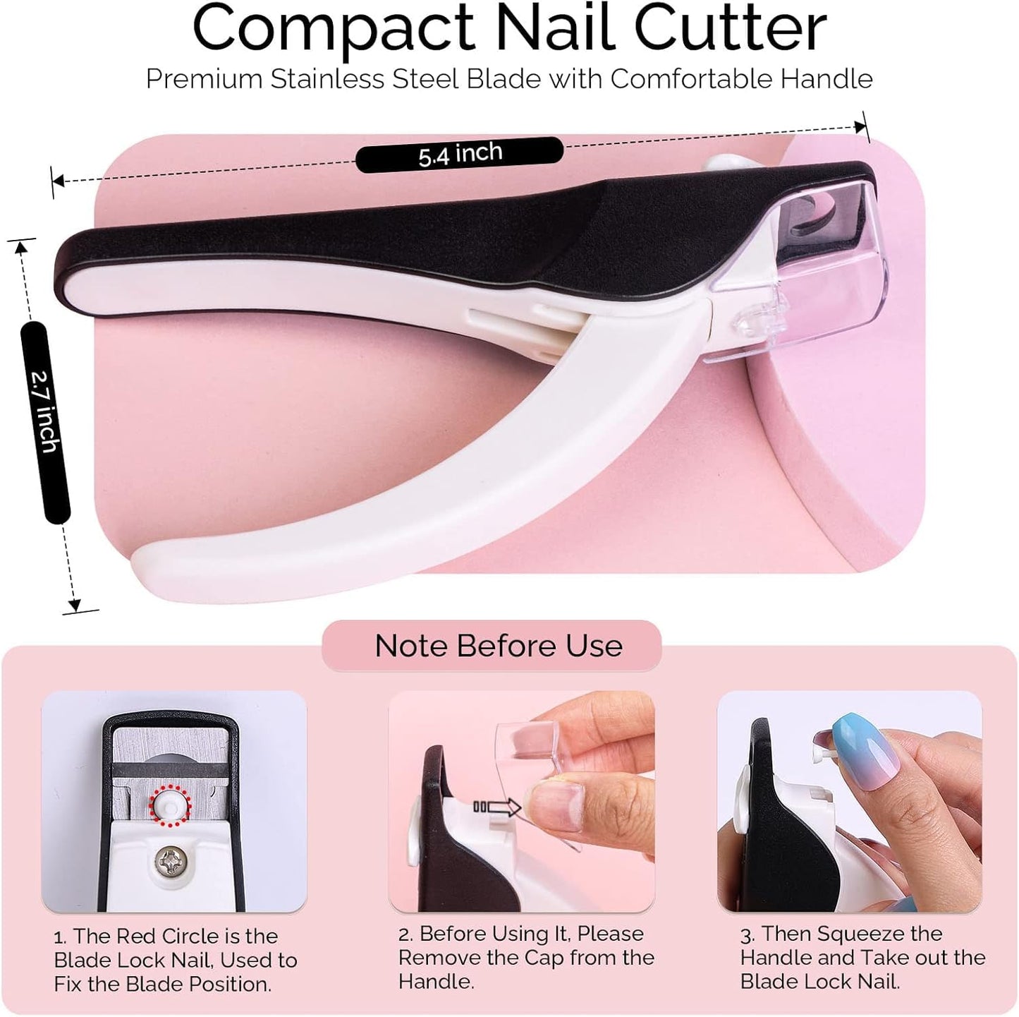 Beauté Secrets Nail Clipper for Acrylic Nails, Adjustable Stainless Steel Tip Nail Cutter with Safety Guard False Nails