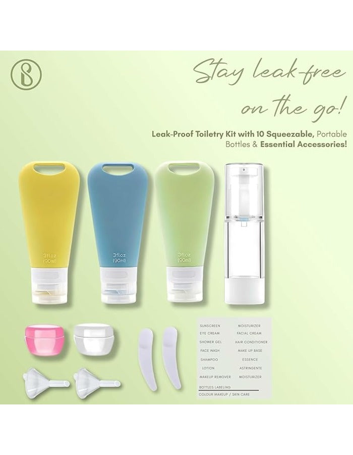 Beauté Secrets 11pcs Travel Bottles for Toiletries 90 ML Travel Size Containers with Label