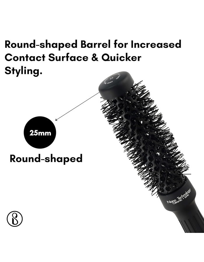 Beauté Secrets Ceramic Round Brush for Blow Drying, 1 Inch Professional Ion Thermal Barrel Hairbrush