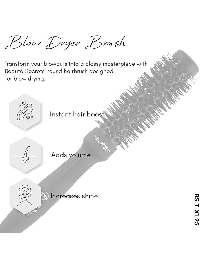 Beauté Secrets Ceramic Round Brush for Blow Drying, 1 Inch Professional Ion Thermal Barrel Hairbrush