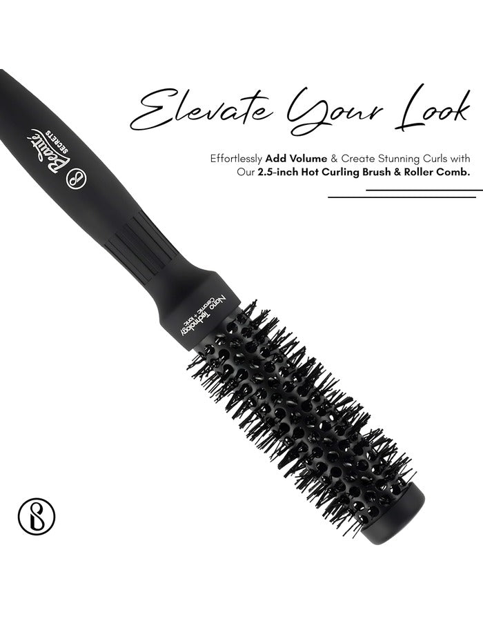 Beauté Secrets Ceramic Round Brush for Blow Drying, 1 Inch Professional Ion Thermal Barrel Hairbrush