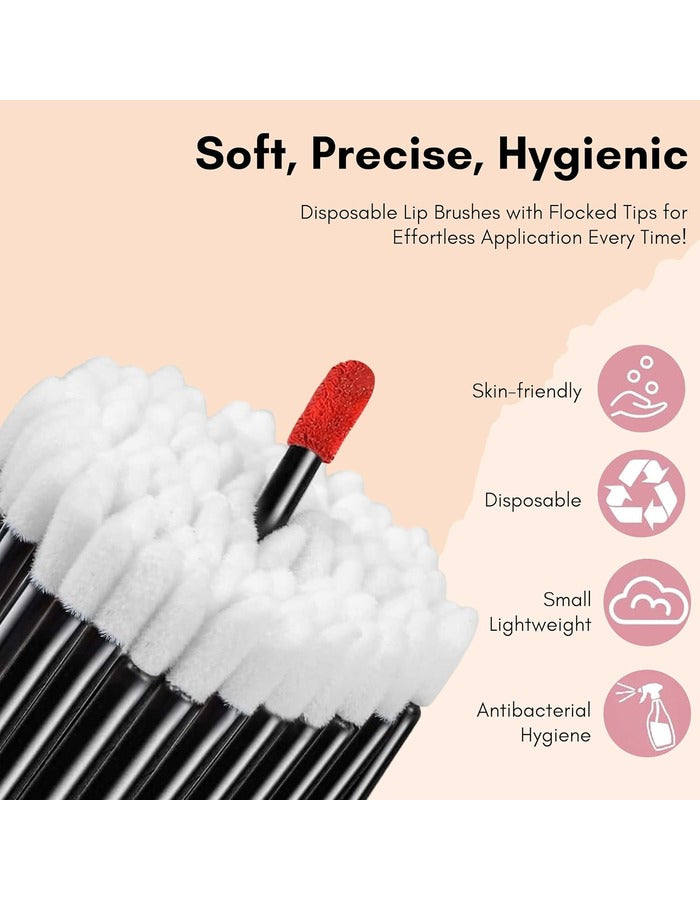 Beauté Secrets Disposable Lip Brush Pack of 50 | Lipstick & Lip Gloss Travel-Friendly Makeup Brushes