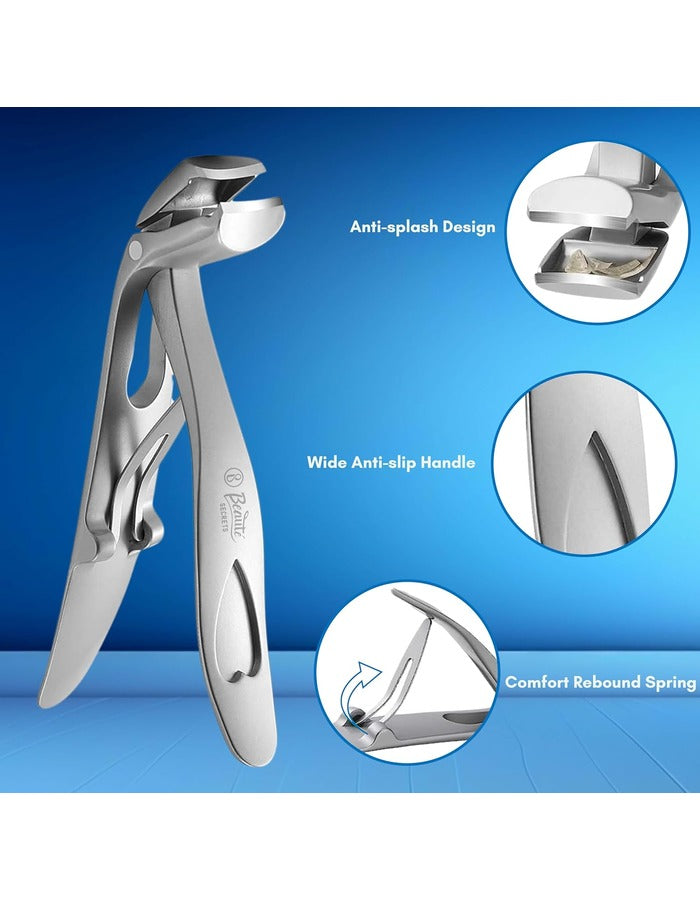 Beauté Secrets Angled Head Nail Clippers for Seniors - Ergonomic Toenail Clipper for Thick Nails, Premium Steel Nail Cutter