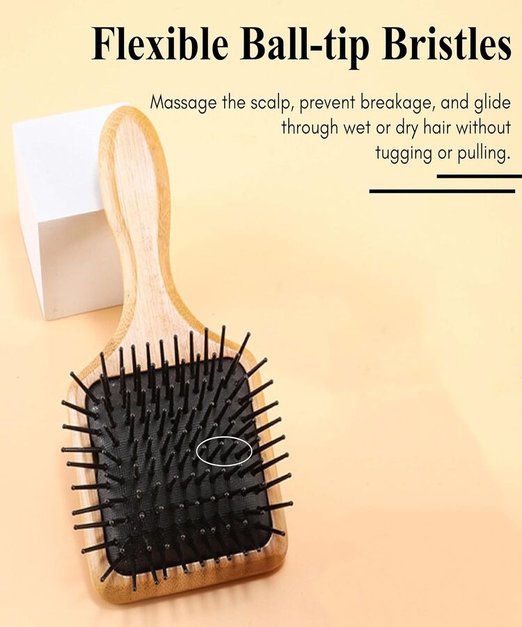 Beauté Secrets Wooden Paddle Hair Brush, Wooden scalp massager for hair growth, Smooth Detangling Brush for Men & Women, Brown