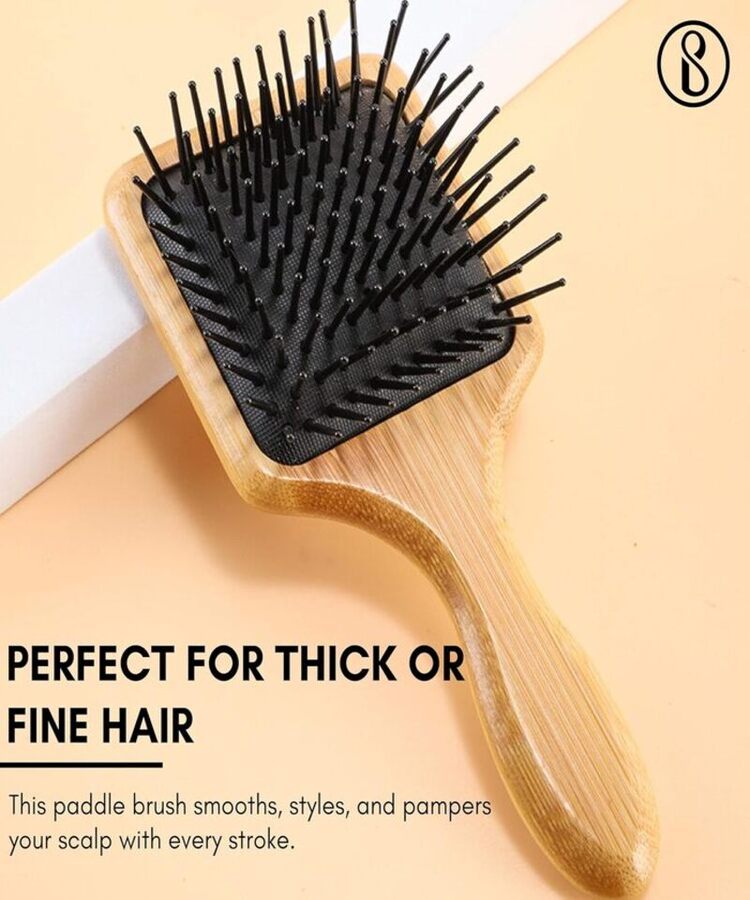 Beauté Secrets Wooden Paddle Hair Brush, Wooden scalp massager for hair growth, Smooth Detangling Brush for Men & Women, Brown