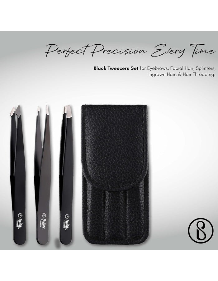 Beauté Secrets Tweezers Set Great Precision Plucker for Facial Hair, Splinter and Ingrown Hair Removal