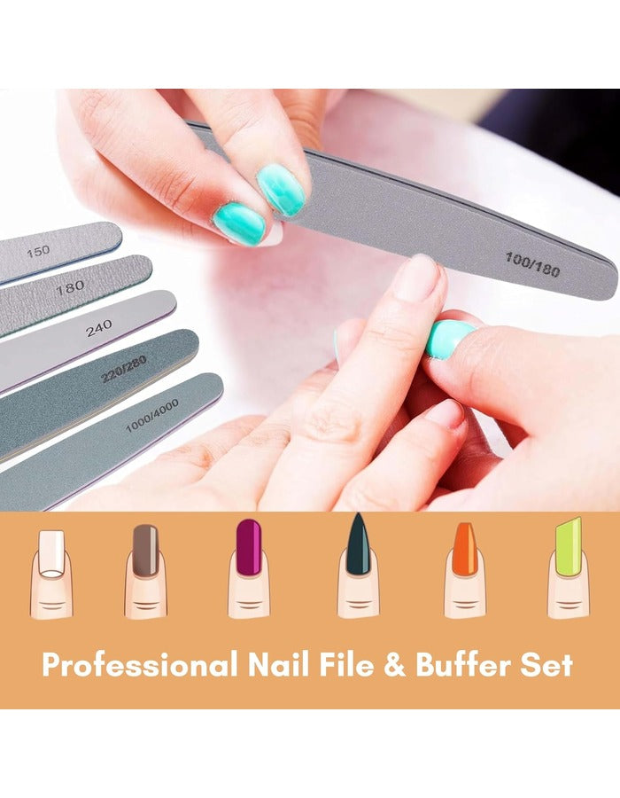 Beauté Secrets Korean 6pcs Nail Files Set for Manicure, Nail Buffer Files Block Coarse Washable Nail Polisher Double Sided Nail Shaper