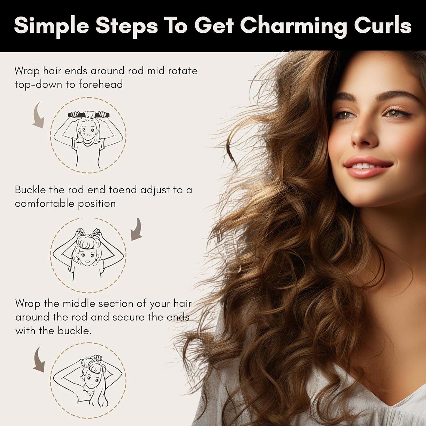 Beauté Secrets Heatless Hair Curler, Flexible Curling Rod with Hook, Satin Rollers for All Hair Types