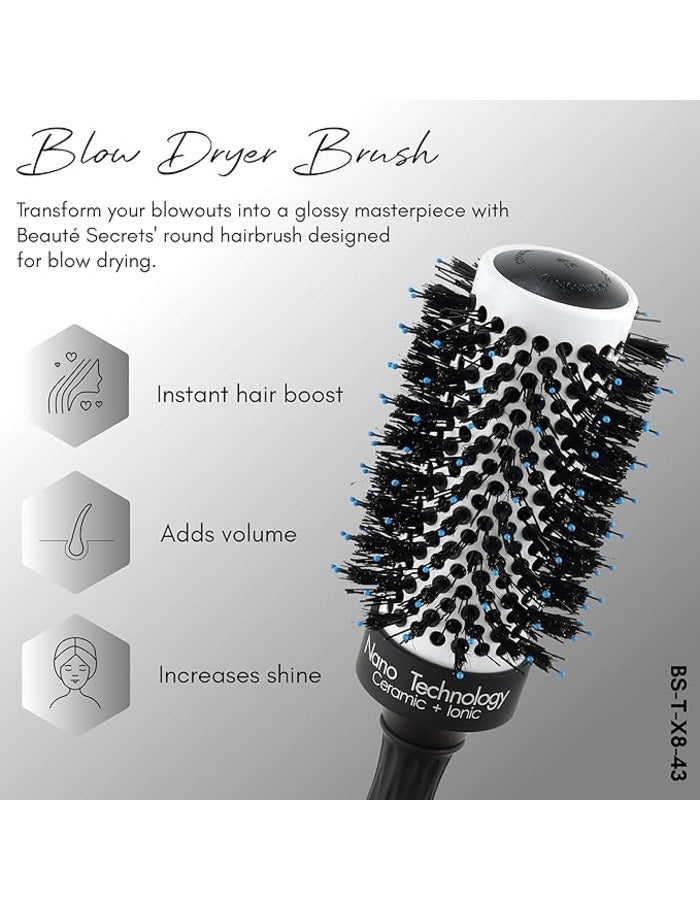 Beauté Secrets 43 mm Round Hair Dryer Brush with Boar and Nylon Bristles
