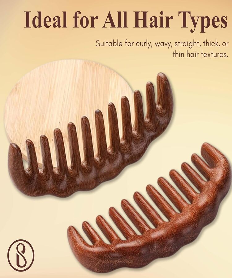 Beauté Secrets Wide Tooth Wooden Comb for Hair Detangling | Wooden scalp massager for hair growth