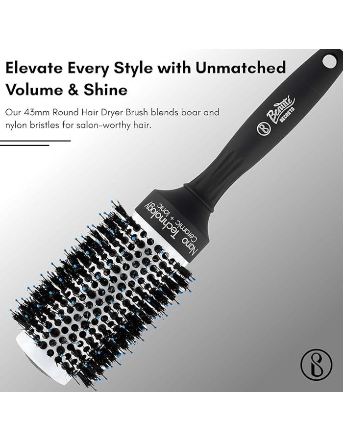 Beauté Secrets 43 mm Round Hair Dryer Brush with Boar and Nylon Bristles