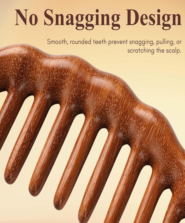Beauté Secrets Wide Tooth Wooden Comb for Hair Detangling | Wooden scalp massager for hair growth