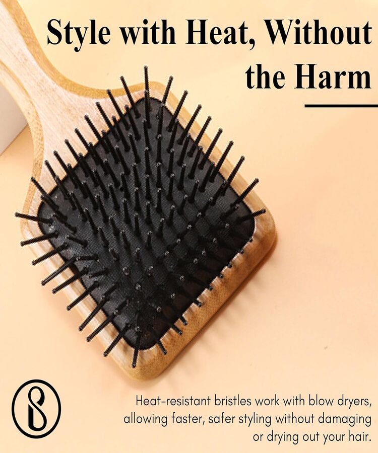 Beauté Secrets Wooden Paddle Hair Brush, Wooden scalp massager for hair growth, Smooth Detangling Brush for Men & Women, Brown