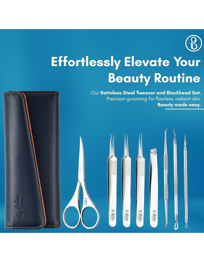 Beauté Secrets Blackhead Remover Tool Set of 8, Pimple Comedown Extractor, Whitehead Popping Treatment for Blemish, Zit Removing on Nose Face Skin