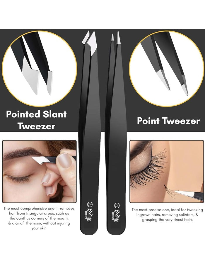 Beauté Secrets Tweezers Set Great Precision Plucker for Facial Hair, Splinter and Ingrown Hair Removal