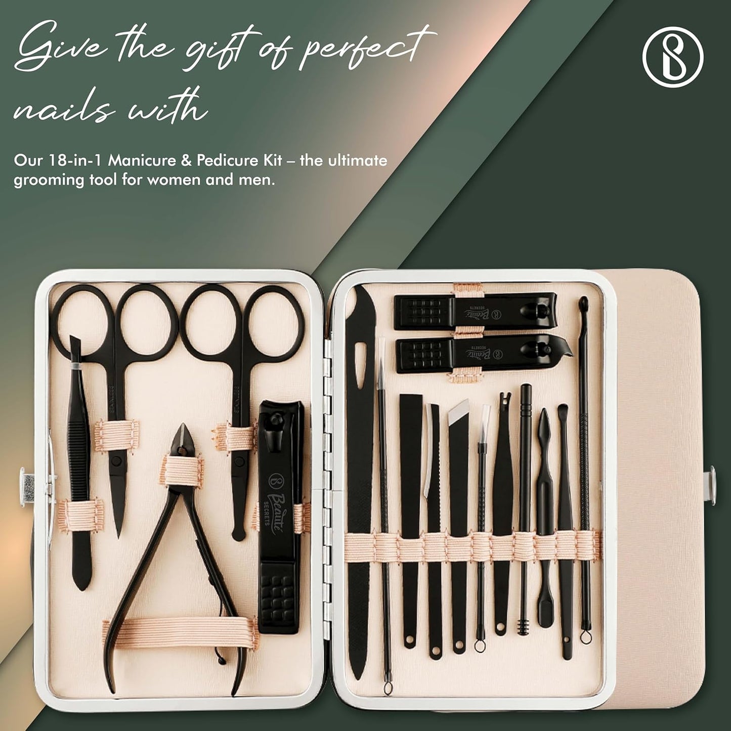 Beauté Secrets Manicure Pedicure kit,18pcs Stainless Steel Professional Nail Clippers