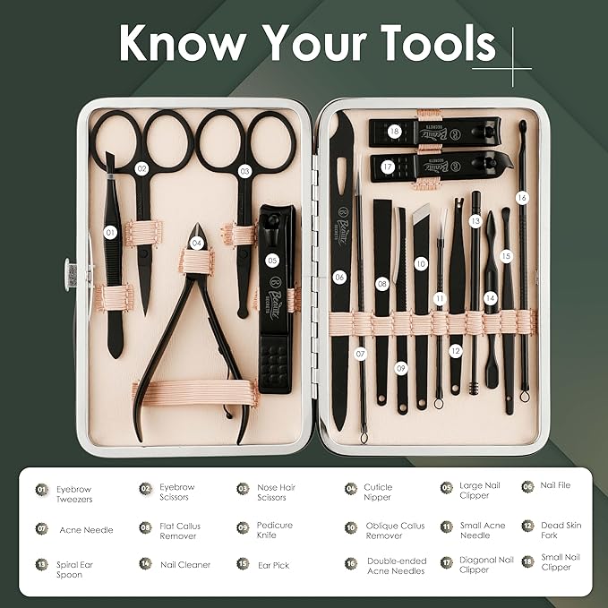 Beauté Secrets Manicure Pedicure kit,18pcs Stainless Steel Professional Nail Clippers