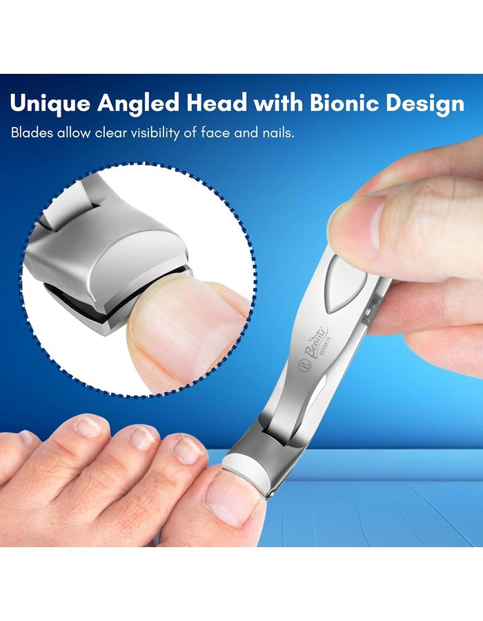 Beauté Secrets Angled Head Nail Clippers for Seniors - Ergonomic Toenail Clipper for Thick Nails, Premium Steel Nail Cutter