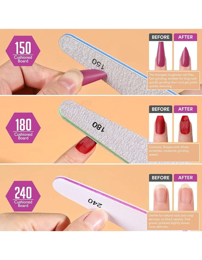 Beauté Secrets Korean 6pcs Nail Files Set for Manicure, Nail Buffer Files Block Coarse Washable Nail Polisher Double Sided Nail Shaper