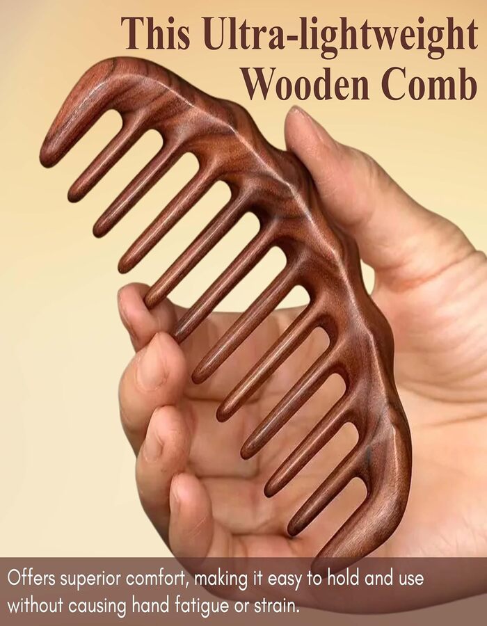 Beauté Secrets Wide Tooth Wooden Comb for Hair Detangling | Wooden scalp massager for hair growth