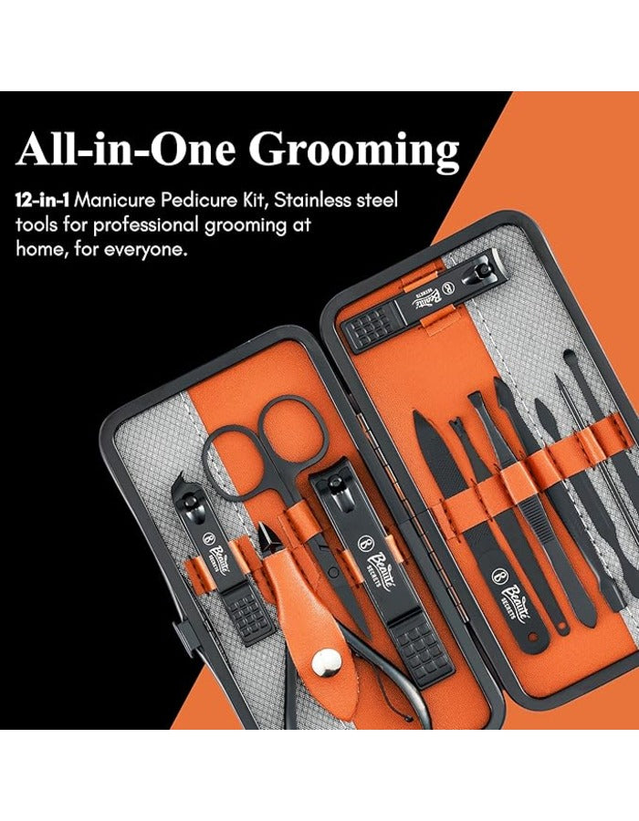 Beauté Secrets Nail Cutter Set 12 Pcs Nail Clipper Set with Nail Filer for Men & Women, Pedicure Kit for Thick Toenails & Fingernails, Manicure kit