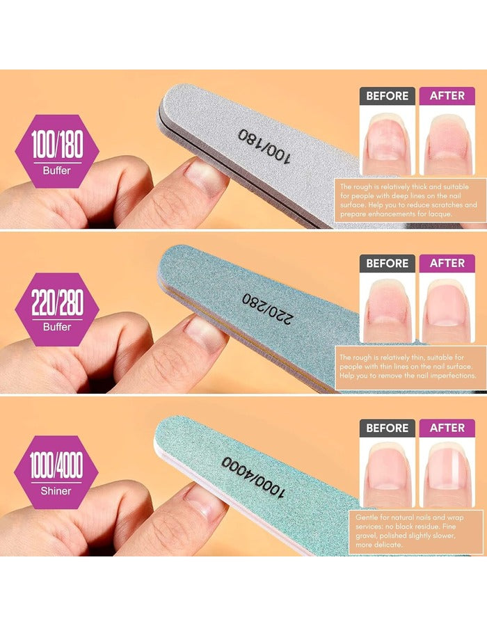 Beauté Secrets Korean 6pcs Nail Files Set for Manicure, Nail Buffer Files Block Coarse Washable Nail Polisher Double Sided Nail Shaper
