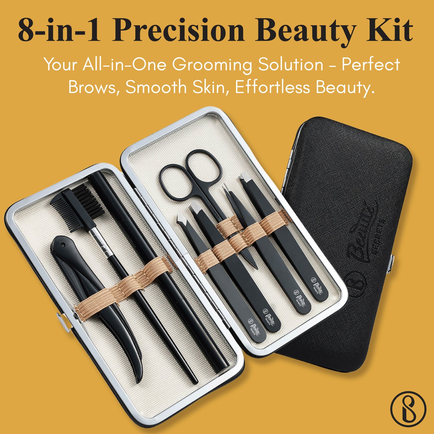 Beauté Secrets 8 Pcs Tweezers for Hair Remover, Eyebrow Plucker Kit, Brush and Comb, Eyebrow Pencil, Face Razor for woman