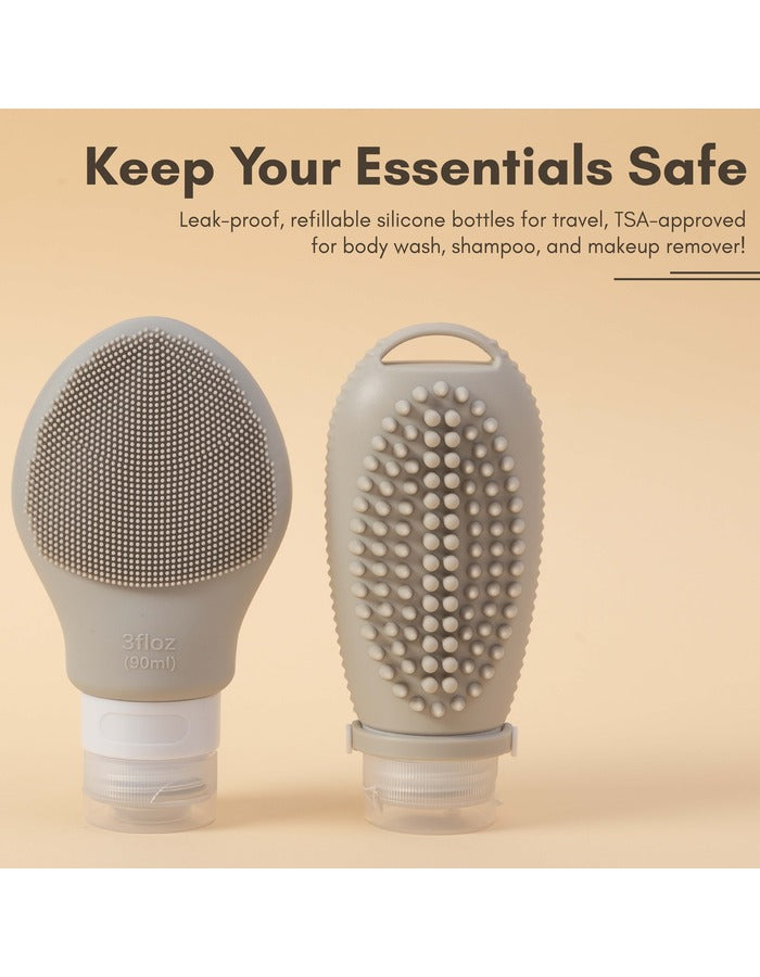 Beauté Secrets Travel Bottles, TSA Approved Toiletries Containers, 90ml Leak Proof Silicone Tubes, Refillable Travel Accessories