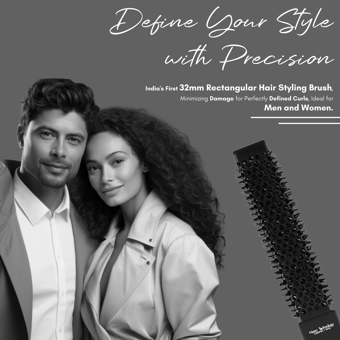 Beauté Secrets Thermal Rectangular Barrel Hair Brush for Men and Women 32 mm