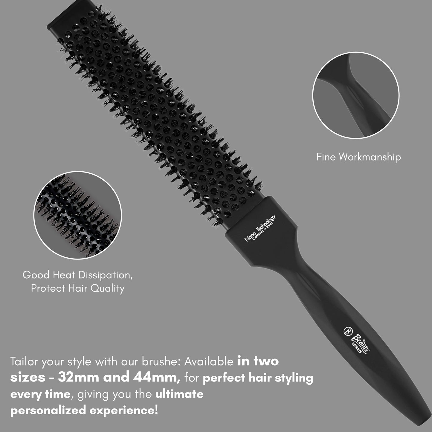 Beauté Secrets Thermal Rectangular Barrel Hair Brush for Men and Women 32 mm