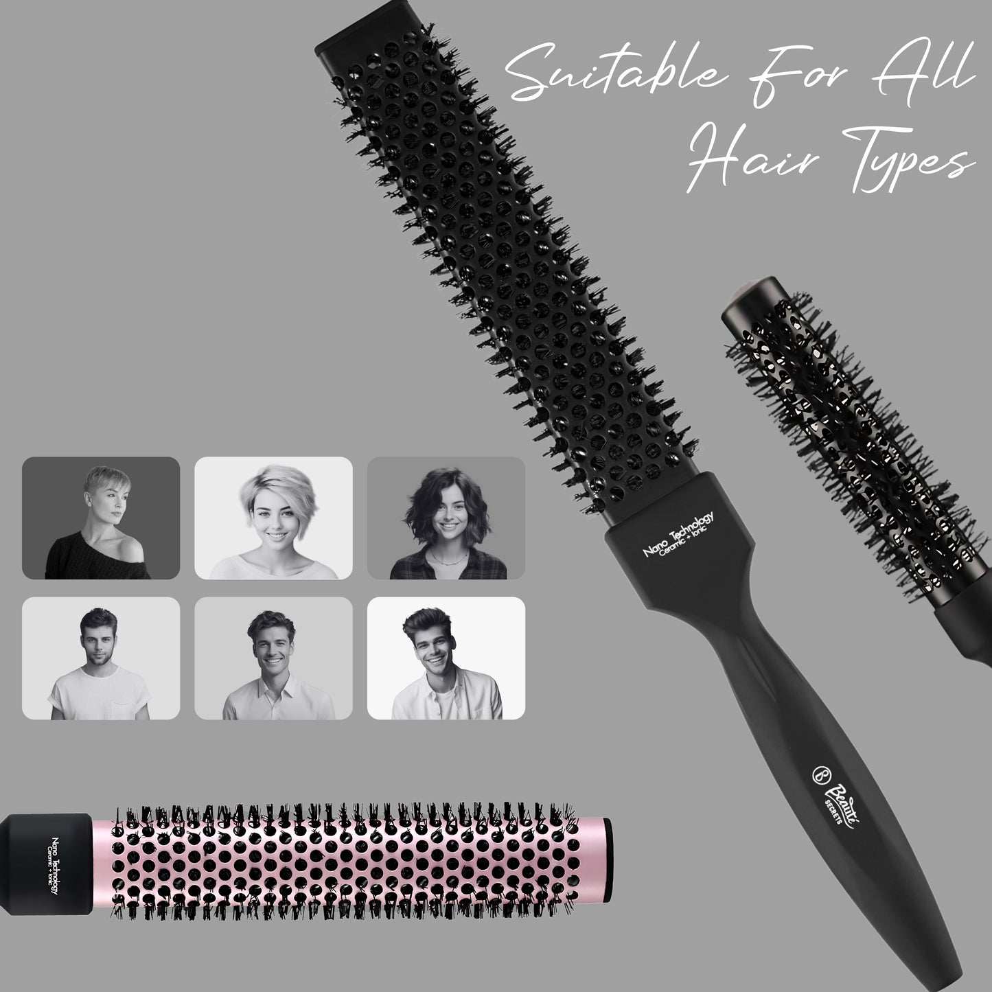 Beauté Secrets Thermal Rectangular Barrel Hair Brush for Men and Women 32 mm