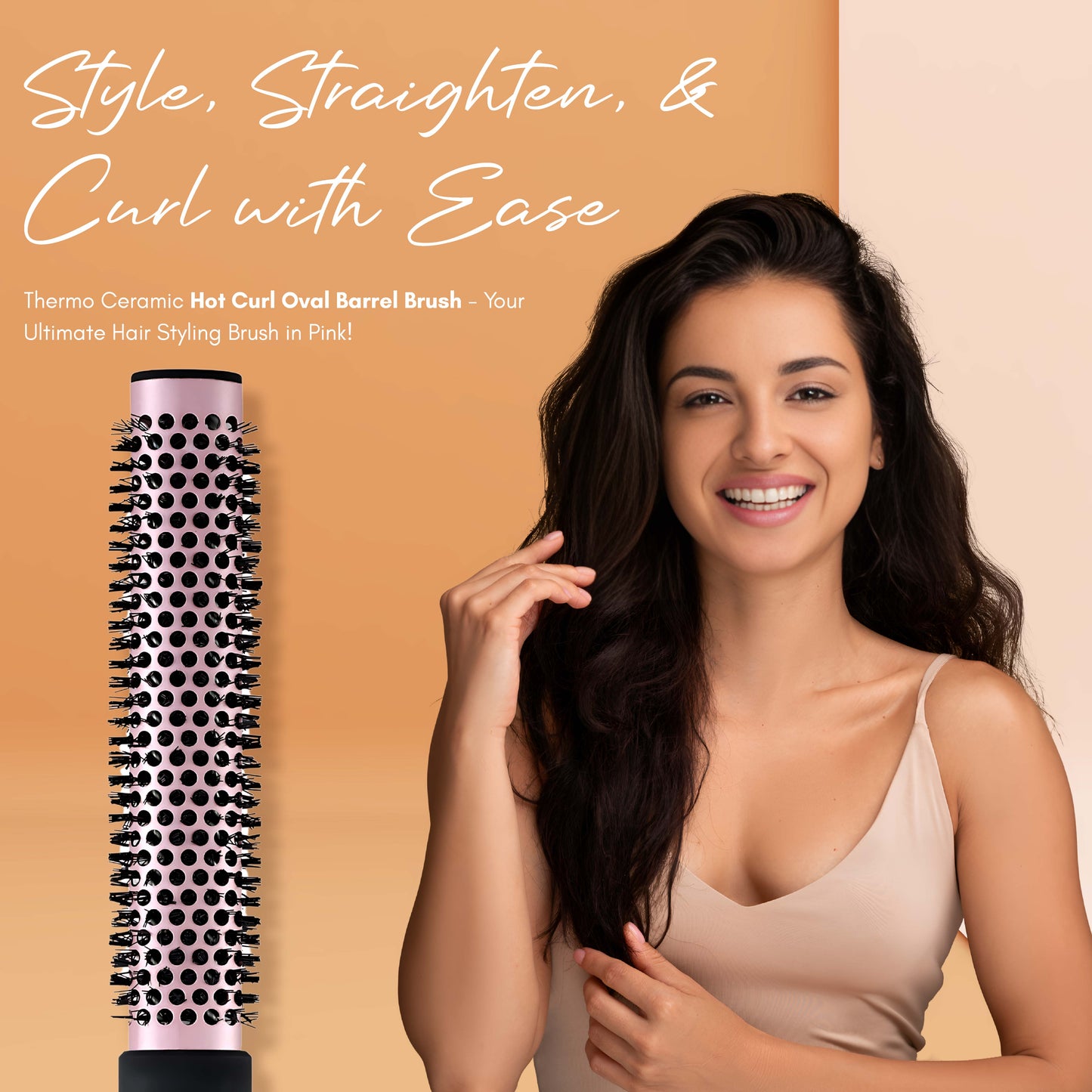 Beauté Secrets Thermo Ceramic Hot Curl Oval Barrel Brush,for Blow-Drying