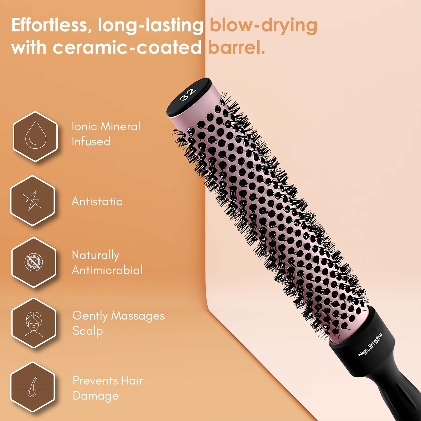 Beauté Secrets Thermo Ceramic Hot Curl Oval Barrel Brush,for Blow-Drying