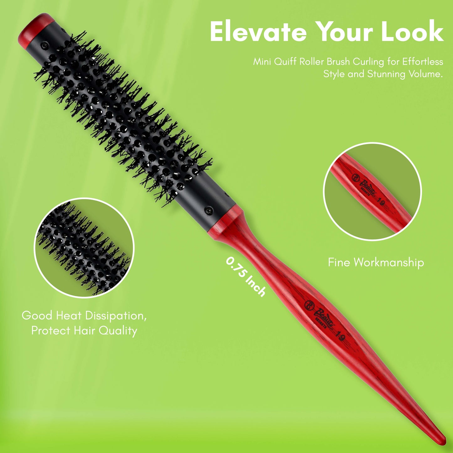 Beauté Secrets Small Round Brush for Blow Drying, 0.75 Inch Mini Quiff Roller Brush