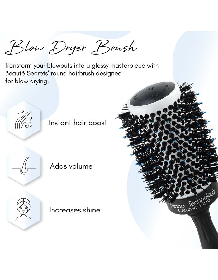 Beauté Secrets Boar Bristles Round Hair Brush, Roller Hair brush for Blow Drying