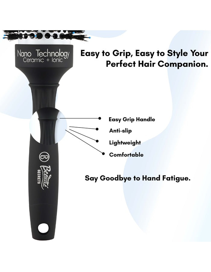 Beauté Secrets Boar Bristles Round Hair Brush, Roller Hair brush for Blow Drying